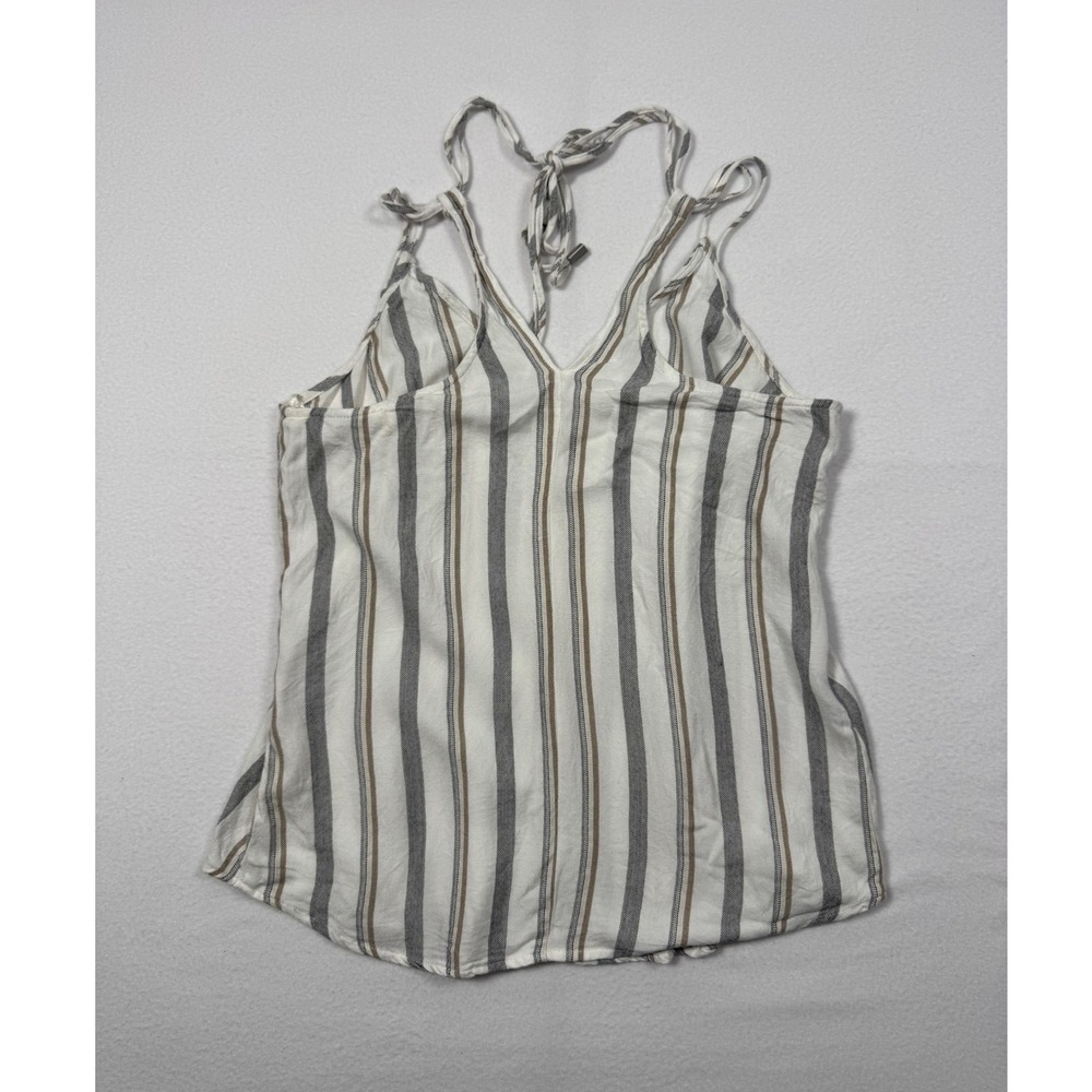 Boho Coastal BNDI Womens Sm Cami Top White Grey Striped Tie Back Strappy Rayon‎